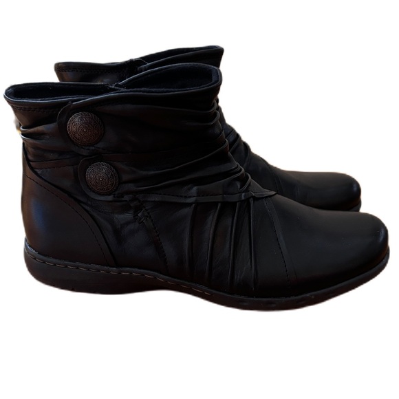 Rockport Leather Ankle Penfield Women’s Black Pleated Ruched Bootie Size 8.5 - Picture 1 of 10